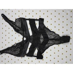 Victorias Secret Sexy Rigid Lace Sheer Strappy Caged Teddy V string thong MED